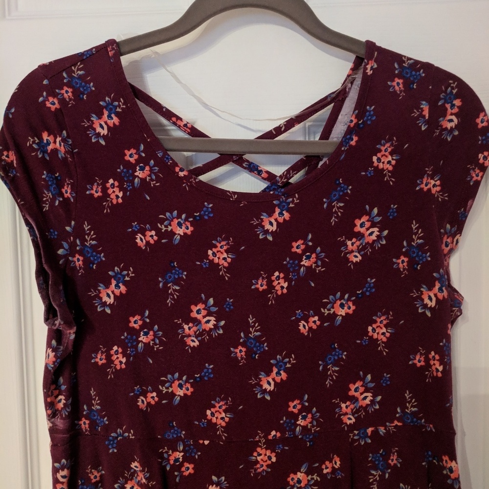 Burgundy Floral Skater Dress